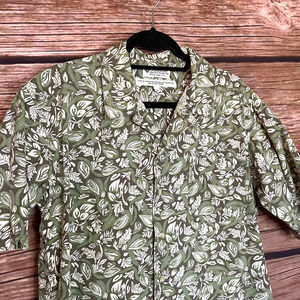 Hawaiian Button Down Shirt M Columbia Short Sleeve Green Leaves Hiking Vacation